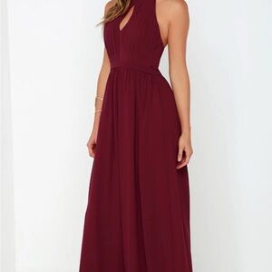Lulus Elegant Burgundy Halter Maxi Dress